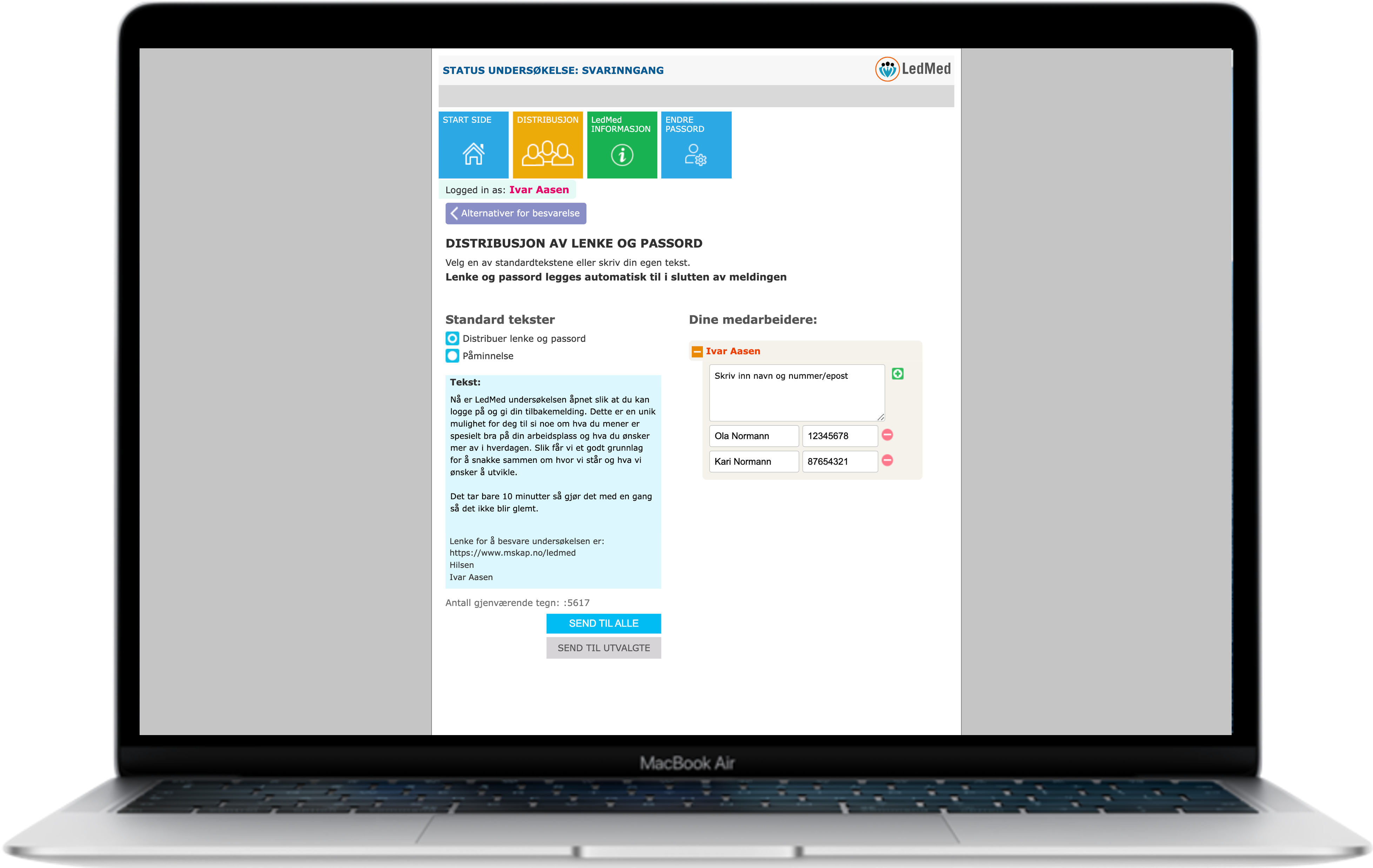 Skjermbilde av lederportal på PC