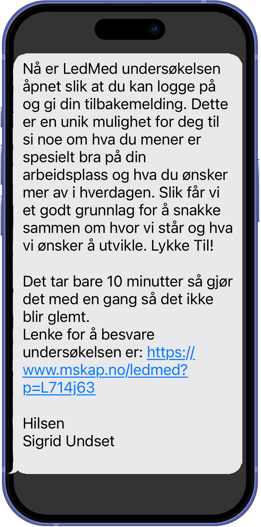 Skjermbilde av SMS-melding